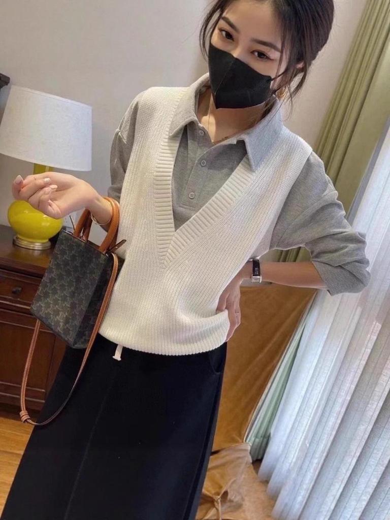 Women's Slimming V-Neck Knitted Wool Vest - Versatile Sleeveless Autumn/Winter Sweater for Layering