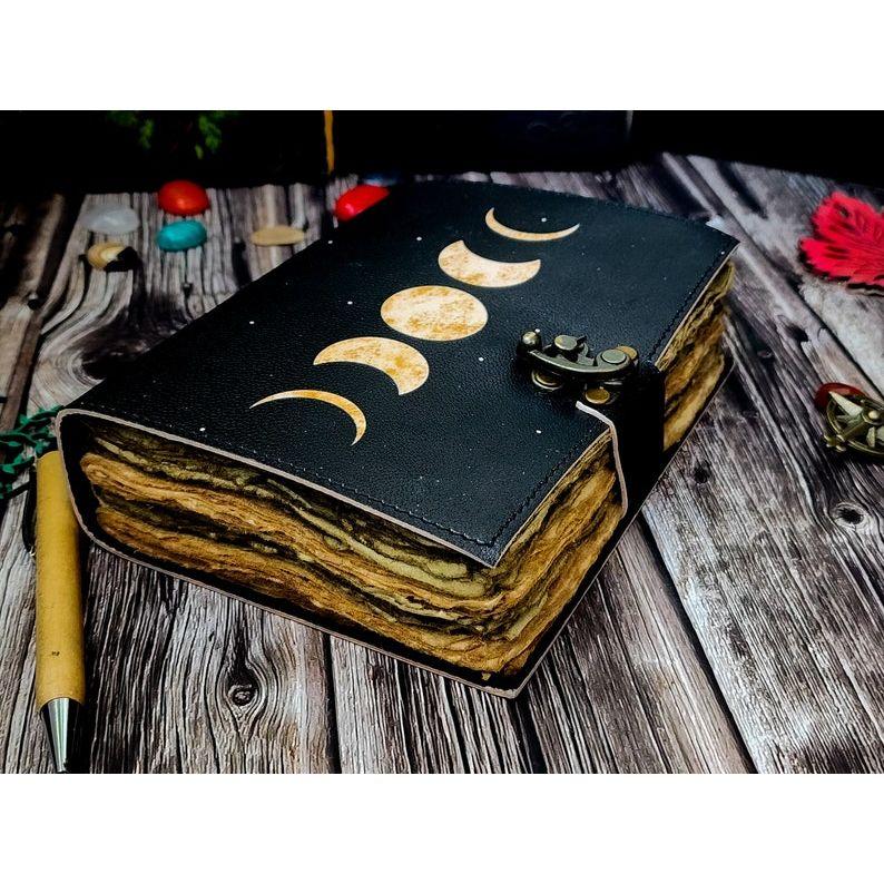 Sun and Moon Handmade Deckle Paper Journal for Men and Women7/5 Grimoire Spell Notebook for Traveling Sketchbook Poetry Book