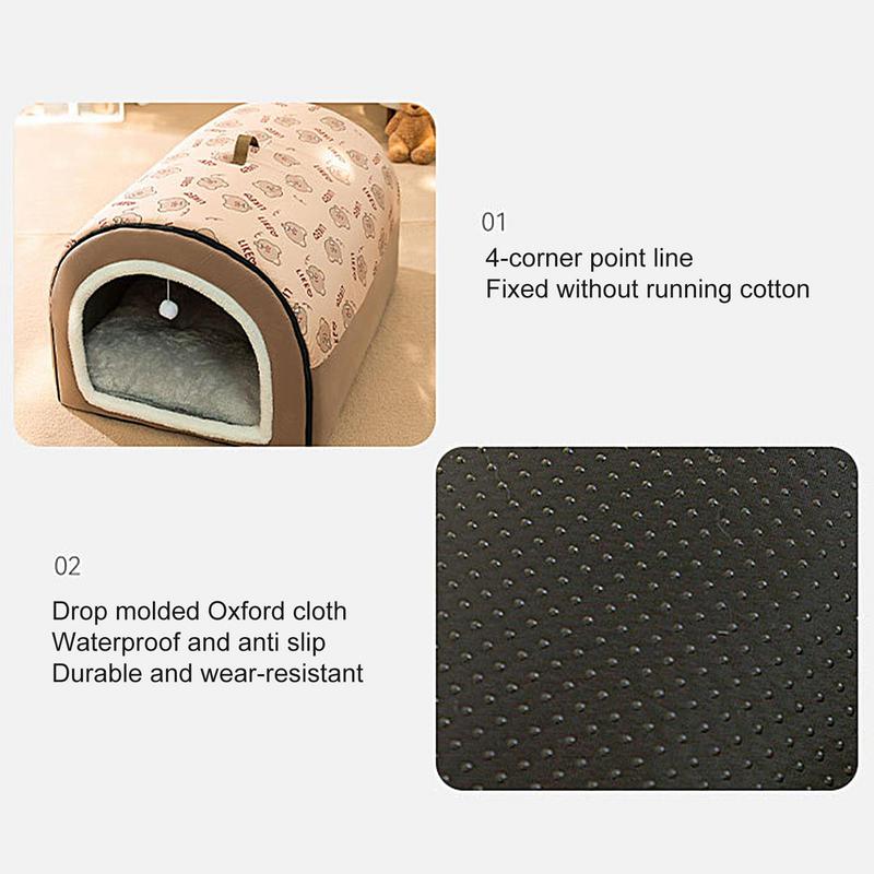 Dog Cave 2 In 1 Detachable Covered Cat Bed with Ball Pendant Cat Hideaway House, Warm Washable Cozy Dog Beds for Large Dogs
