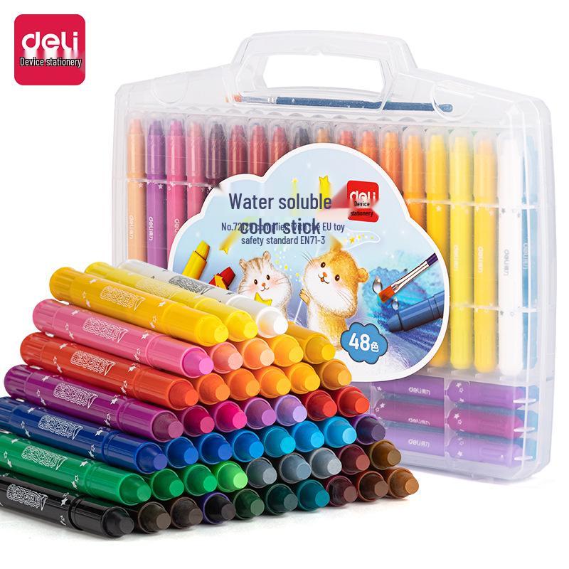 Deli 72126 Twistable Oil Pastels – 12 Vibrant, Water-Soluble Colors for Children's Painting and Student Art.