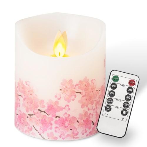 Fukushodo Buddhist Altar LED Candle with Flickering Flame [Recommended by Funeral Professionals] Battery-Operated LED Candle with Cherry Blossom Desig
