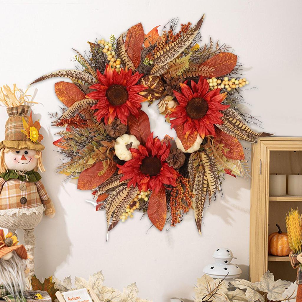 Fall Door Wreath Pumpkin Leaves Door Wreaths Fall Decor Thanksgiving Decorations Party Supplies Sign For Home Halloween Holiday