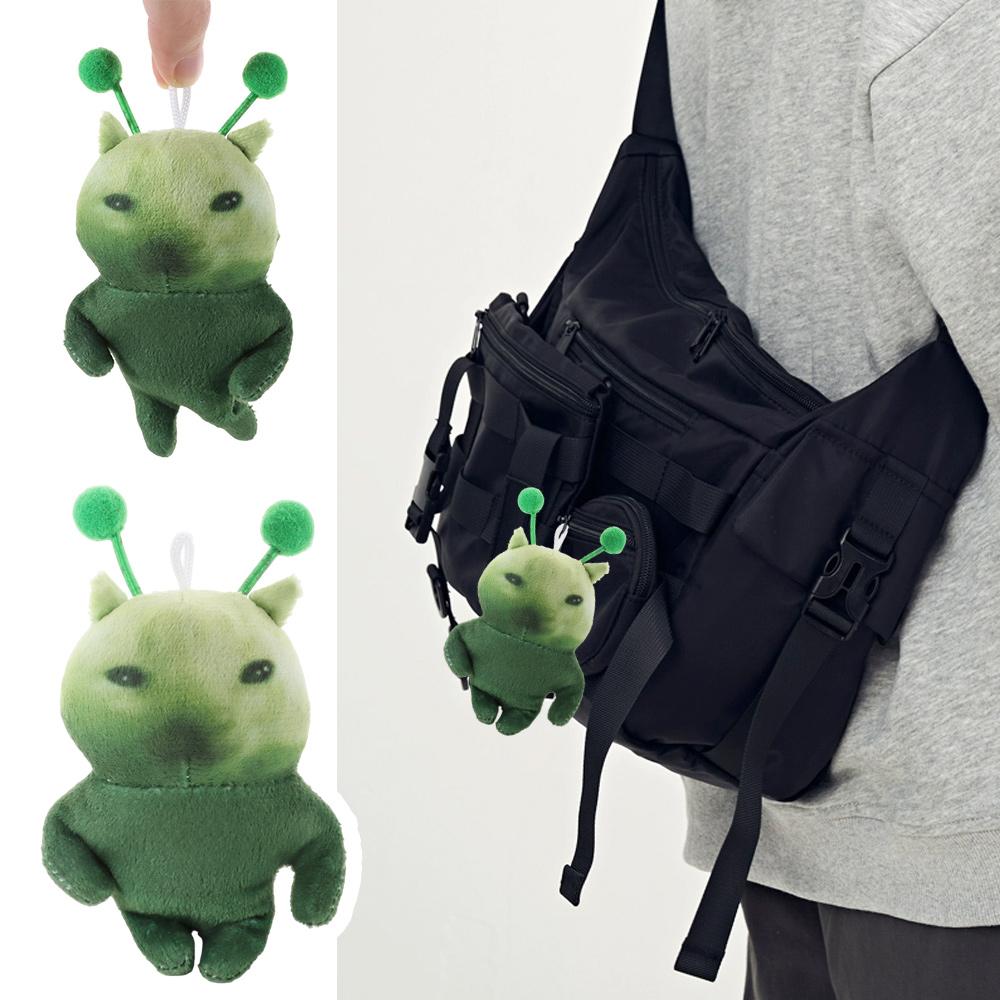 10cm Green Alien Cat Plush Toy Poseable Red Scarf Alien Kitten Toy Bag Charm  Anime Fans Gifts