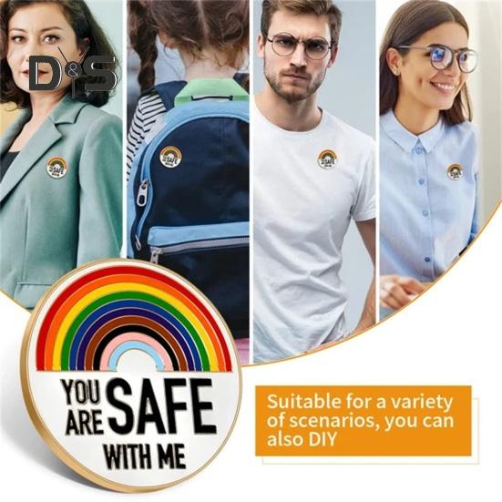 You Are Safe with Me-Anstecknadeln, Regenbogen-Emaille-Anstecknadeln mit inspirierendem Zitat, Farbblock-Brosche für Kleidung, Taschen, Rucksäcke, Jacken, Hüte