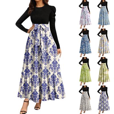 Women's Floral Print High Waist Fashionable And Elegant Dress
