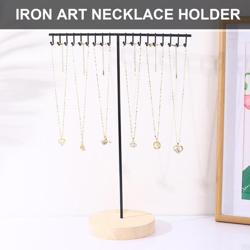 Elegant Iron Necklace Display Holder Effective Iron Necklace Holder with Wood Base Sturdy Jewelry Display Stand Rack