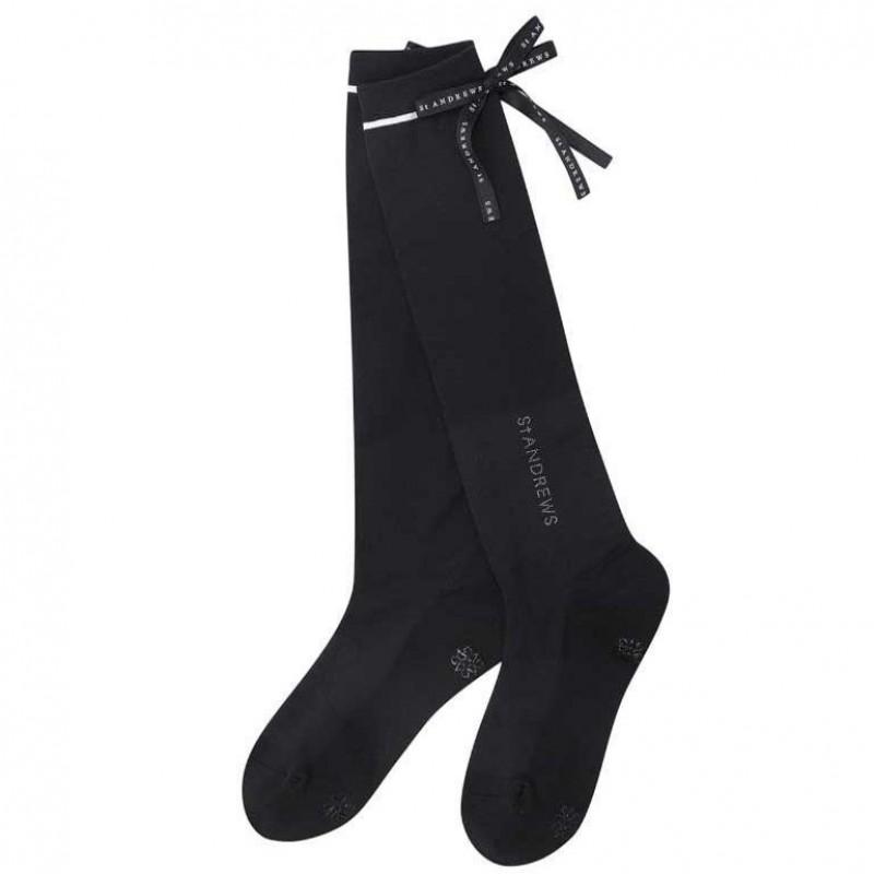 Womens Golf Socks Long Compression Sport Breathable Athletic Crew With Bow Detail Black White