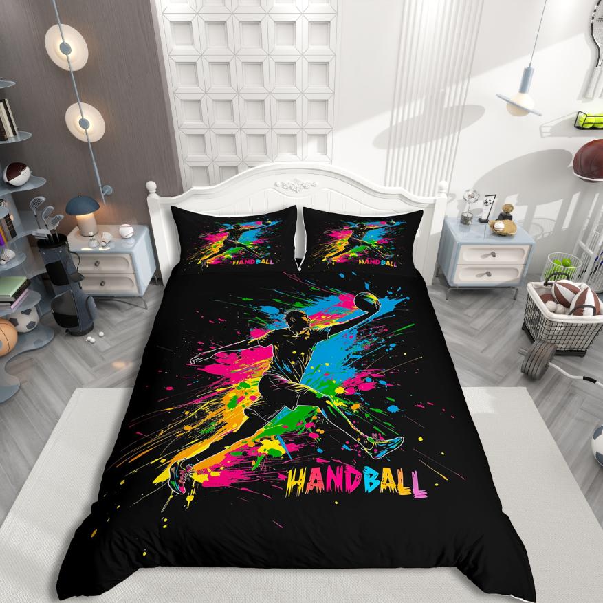 

Homewish Kids Handball Duvet Cover SetTeens Sports Bedding SetWatercolor Splashing Ink Bed Set For Boys AU Single(140*210cm)3pcs