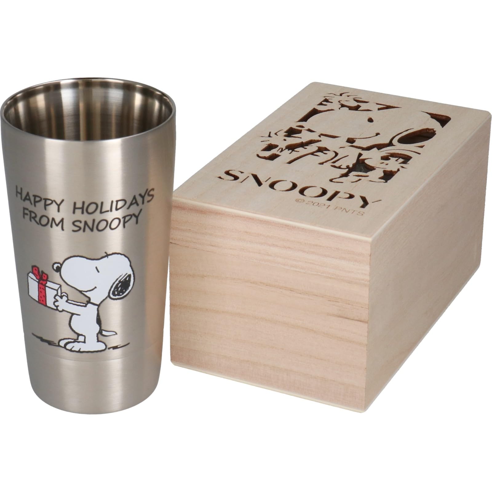 

PEANUTS Double-Sided Stainless Steel Tumbler, Approx. 350ml, Wooden Box, Happy Holiday, Made in Japan, SN451-855H