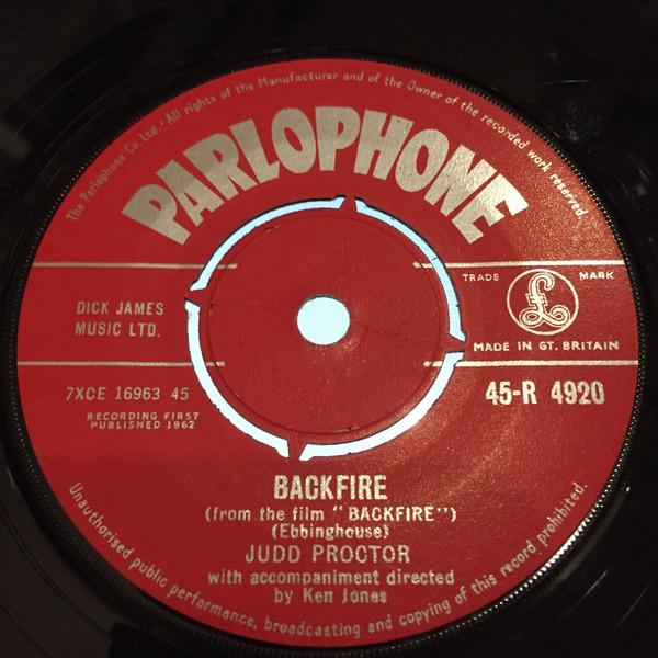 

7inch Record JUDD PROCTOR - Backfire 45R4920 Parlophone 1962 UK Rock Used