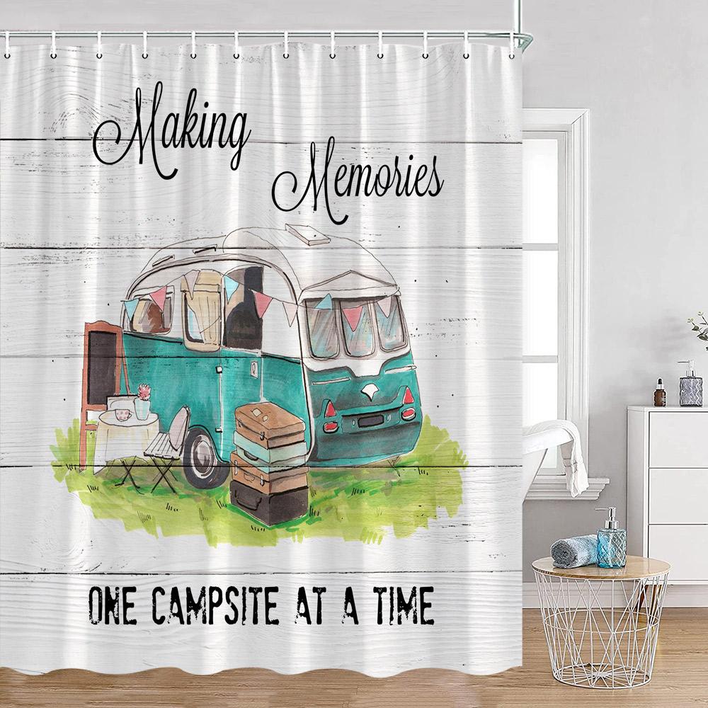 Cartoon Camper Shower Curtains Tree Camping Travel Bus Rv Bathroom Curtain Polyester Fabric Home Decoration With Hooks For Bath