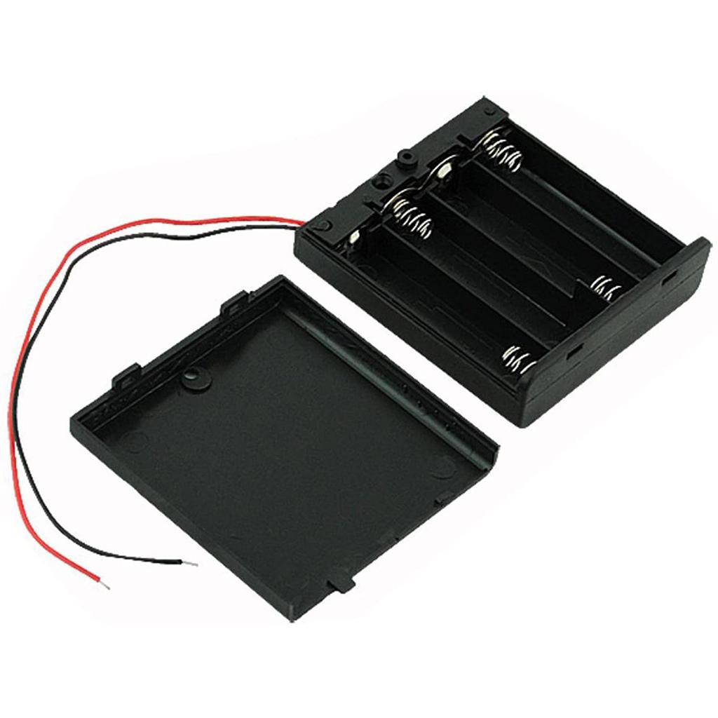 2Pcs On/Off Switch 4 x 1.5V AA Battery Case Holder Leads Black with Cap