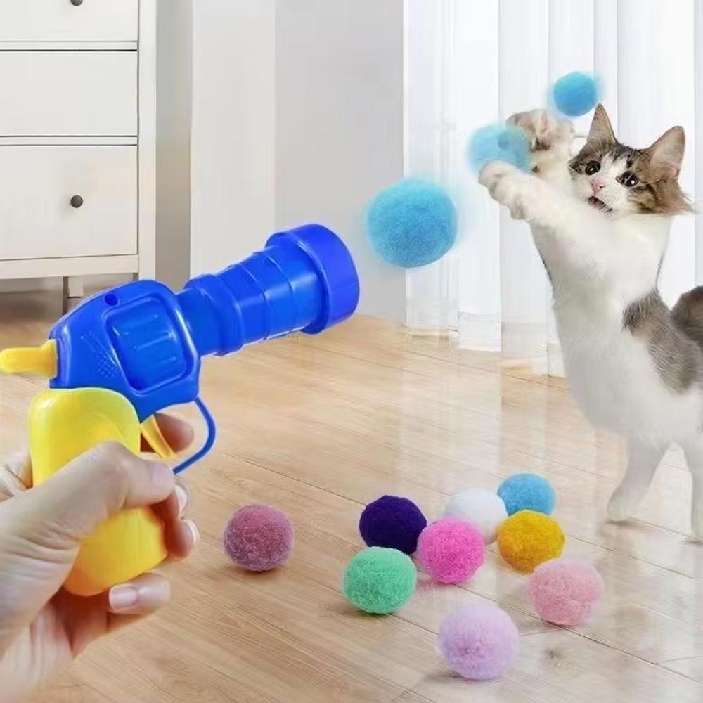 Silent Cat Plush Ball Shooting Gun Mini Plush Pet Toy for Relieving Depression Interactive Plush Ball Games for Cats Kittens