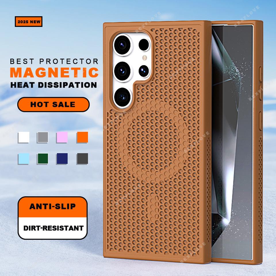 Heat Dissipation Magnetic Phone Case for Samsung Galaxy S22 S23 S24 S25 Ultra Plus S23FE Matte Magsafe Charging Shockproof Cover
