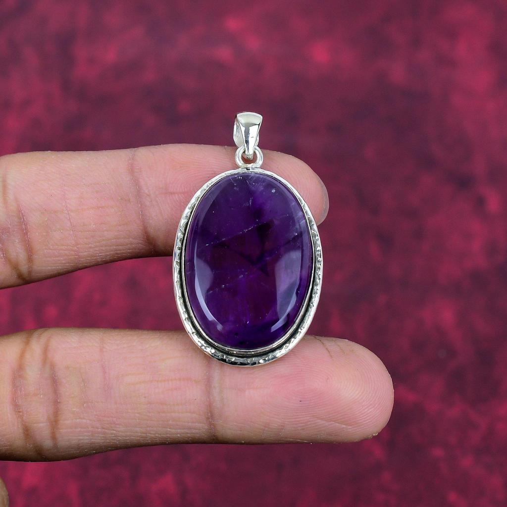 Přívěsek s ametystem Šperky z drahých kamenů, Přívěsek z masivního stříbra 925, Dárek pro ženy Ručně vyrobený přívěsek