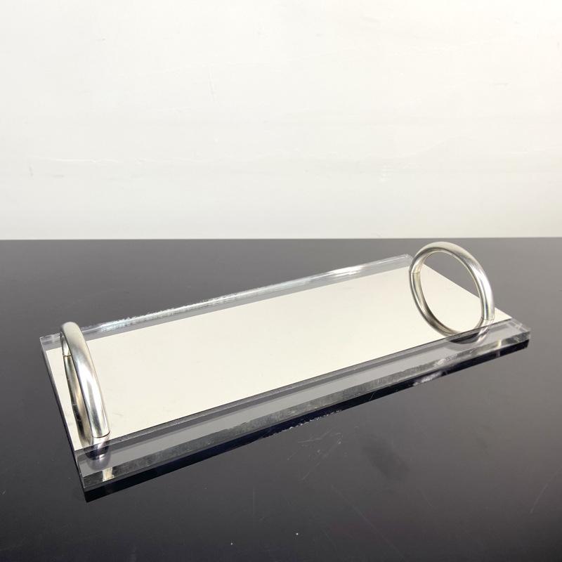 Simple Modern Transparent Stainless Steel Handle Long Tray Model Room Living Room Dining Table Coffee Table Storage Tray Ornaments