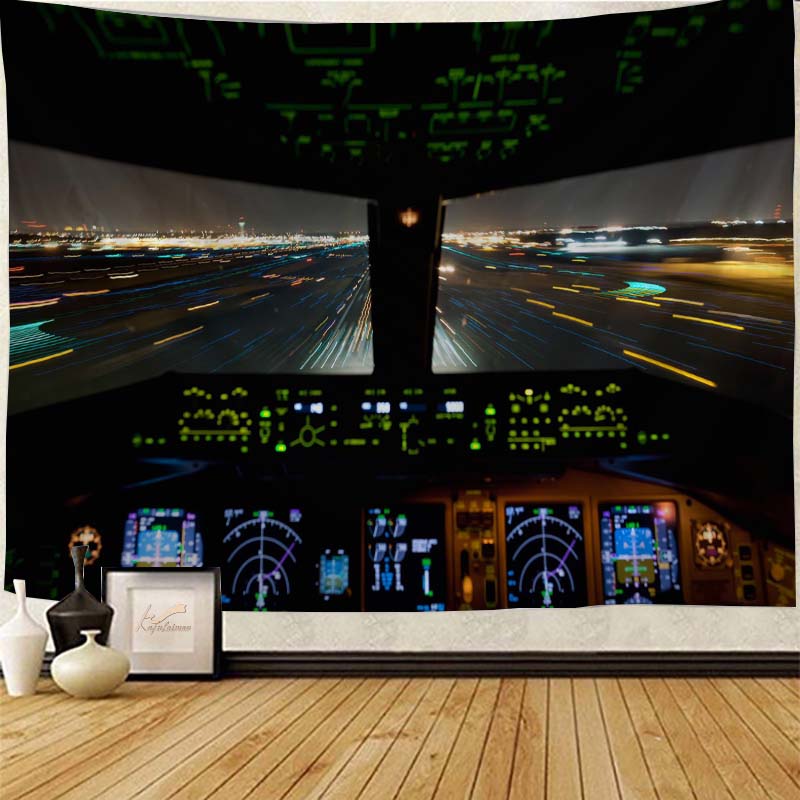 Education Wall Art Decorative Aircraft Cockpit Control Room Printed Tapestry Bedroom Living Room Background Cloth tapiz