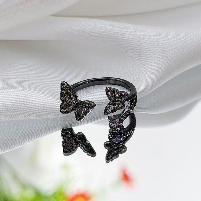 Light Luxury Retro Dark Personality Rose Butterfly Open Ring Women'S Fashion Temperament Fashion Punk Index Finger Ring