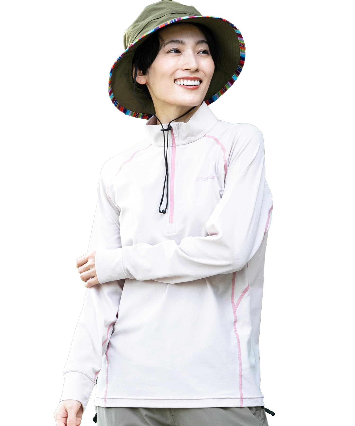 

Phoenix Half Zip Long Sleeve Pink Women s T-Shirt, (PH8200)