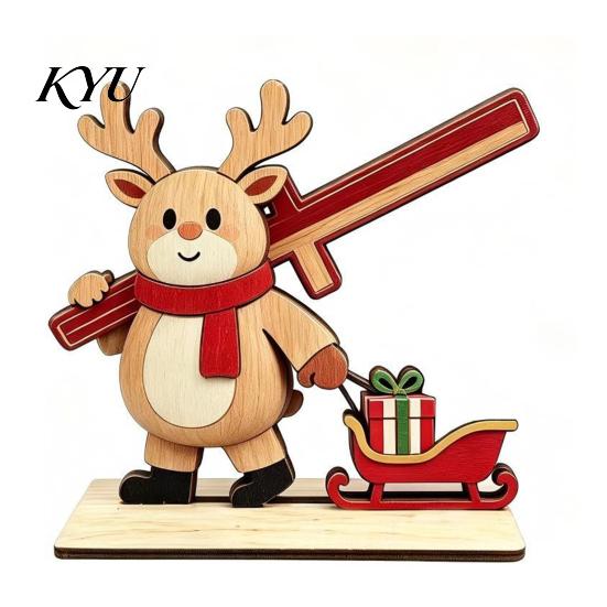 DIY Spliced Wooden Craft Christmas Tabletop Ornament, Cute Elk/Santa Claus/Snowman Desktop Small Holiday Decor Items Decorations for Tiered