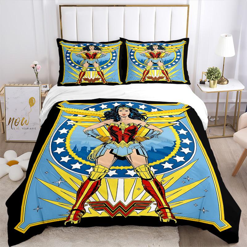 3dílná sada povlaků na přikrývku Wonder Woman, Měkký pohodlný povlak na peřinu, Pro pokoj pro hosty (1*Povlak na přikrývku + 2*Povlaky na polštáře, Bez výplně) yy251024036