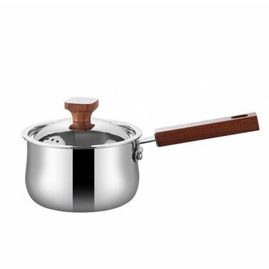 Infant Meal Pot Uncoated Stainless Steel Milk Three-Layer Construction Wood
