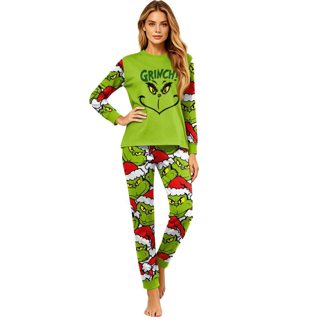 Christmas Matching Family Pajama Set for Parent and Child with Long Sleeve Top and Long Pants