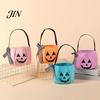 Embroidered Candy Holder Halloween Pumpkin Bag for Kids, Trick or Treat Tote Large with Handle, Reusable Snack Bucket Party Favors Festive Decoration