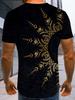 Men'S Black Short-Sleeve T-Shirt with a Golden Mandala Geometric Patchwork Print, Round Neck Top, Perfect for Trendy Streetwear with a Vintage Vibe. A