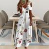 Rochie Maxi cu Imprimeu Pene, Dantelă, Bretele Sling, Dama, Croială Largă A-Line, Rochie Lungă, Streetwear