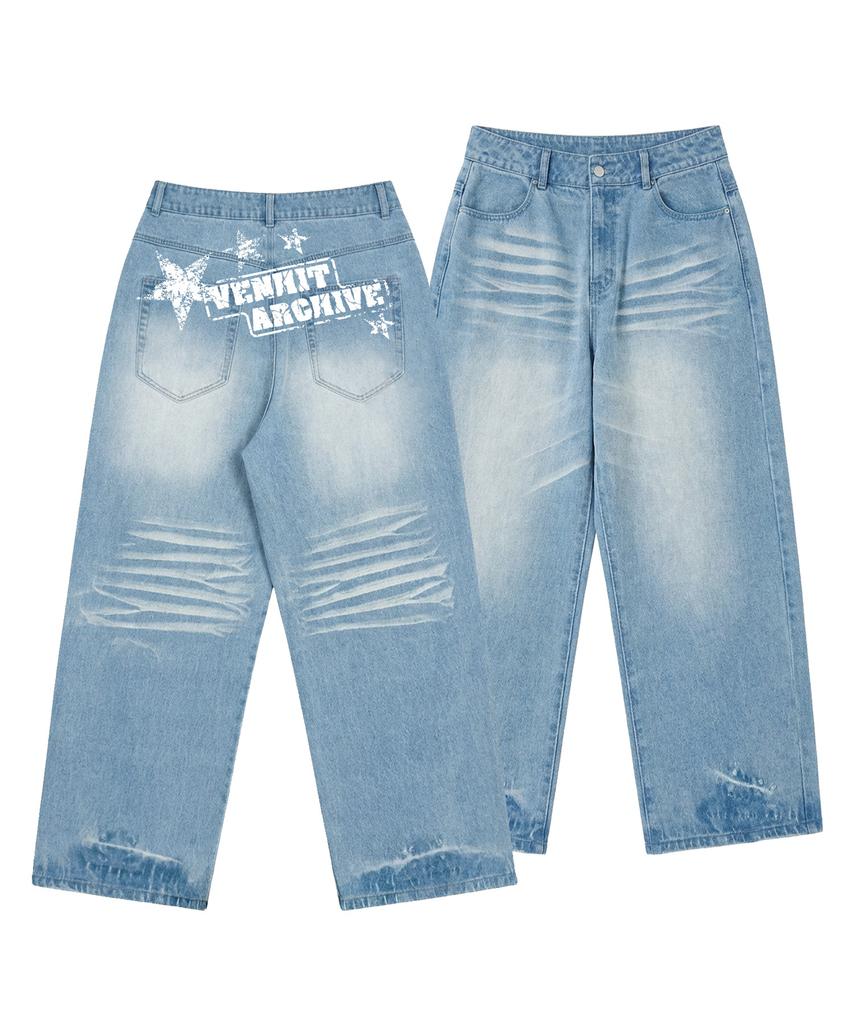 Pantalons Larges en Denim avec Impression sur le Dos VENHIT