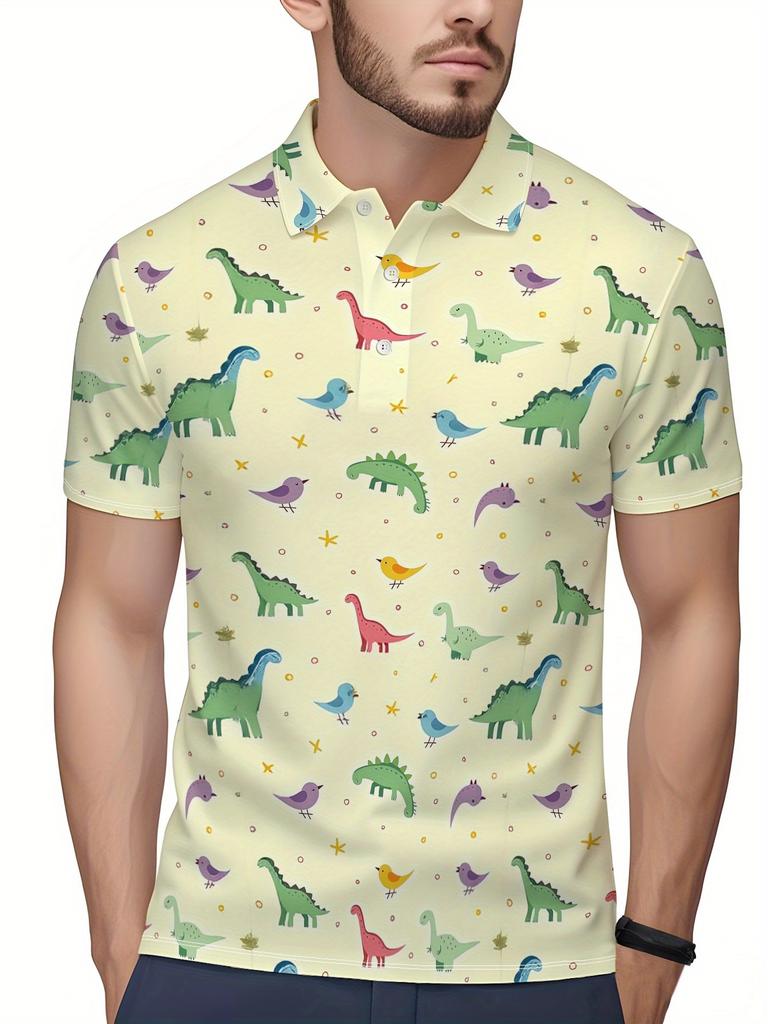 Men'S Short-Sleeve Polo Shirt with Flat Digital Print Pattern - No Texture