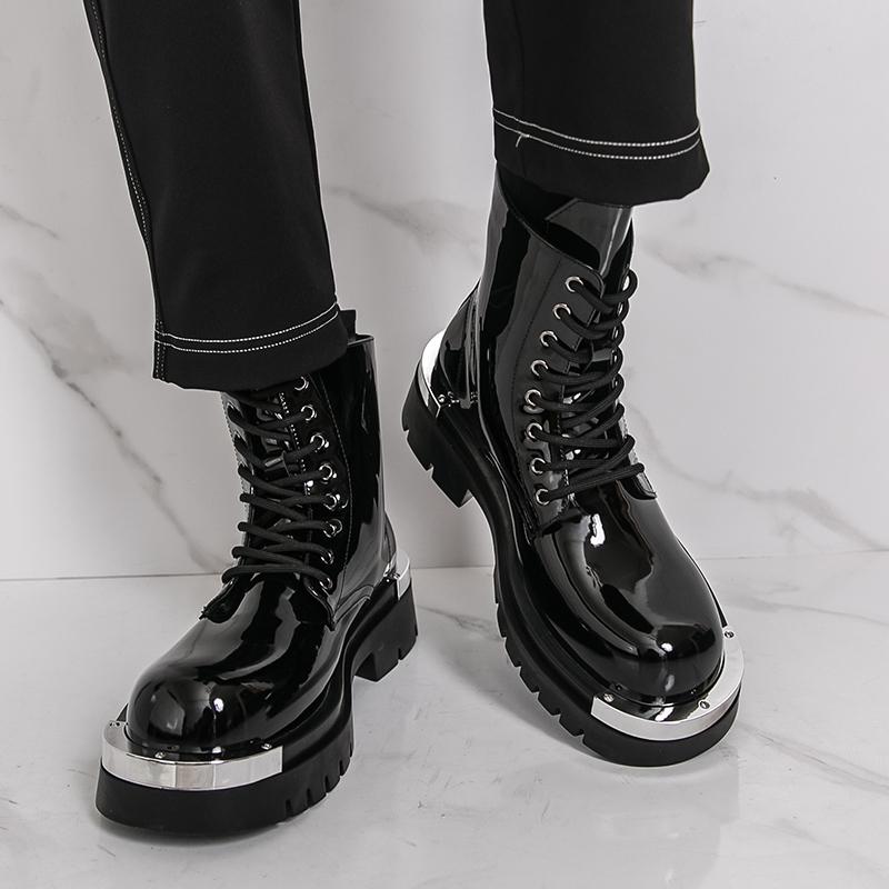 Men's thick soled boots Luxury designer style Work or business office 38-46 Outdoor autumn and winter high top leather shoes