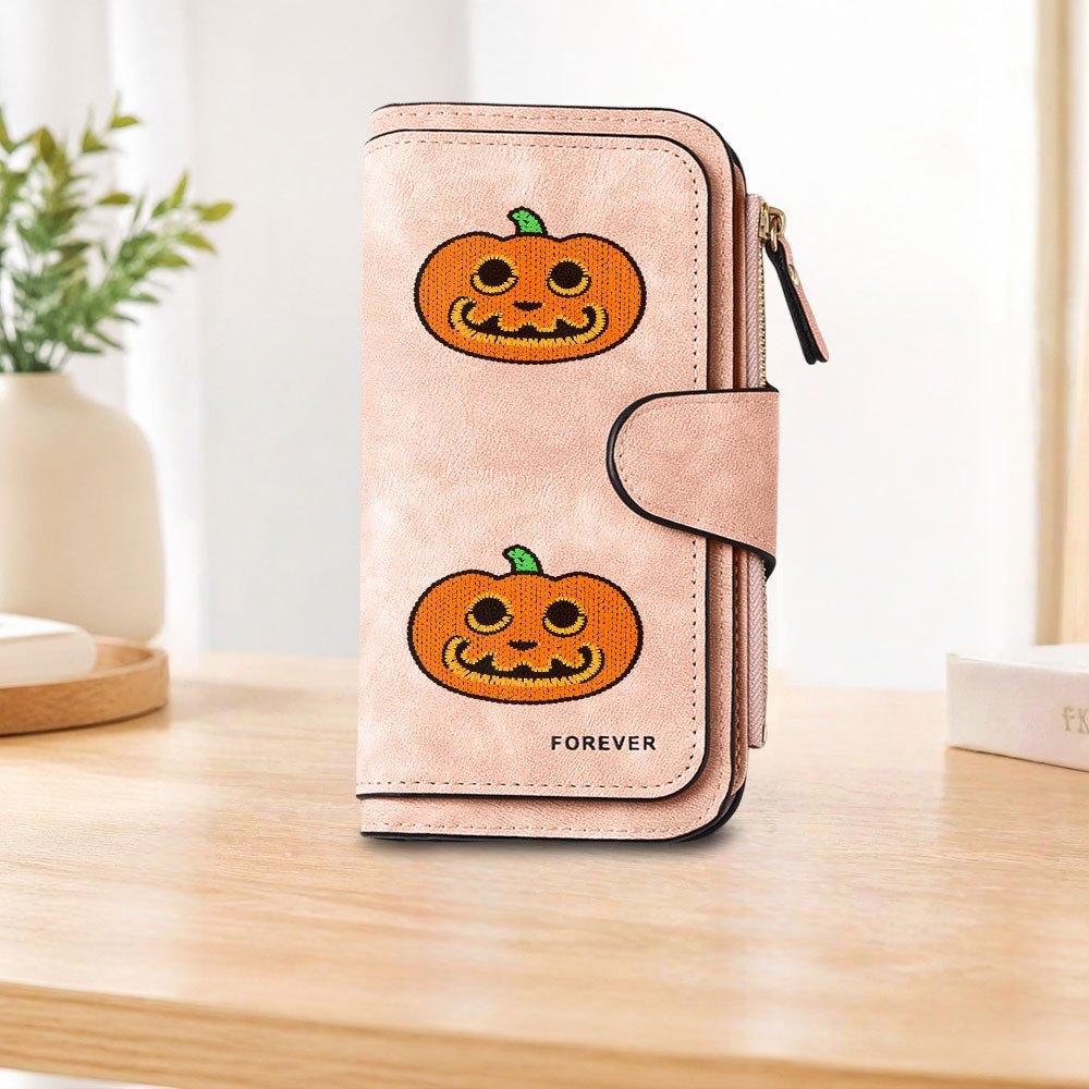Knitted Pumpkin Pattern Long Zipper Wallet, Large-capacity Card Holder, Unisex Clutch Bag, Stylish Zippered Coin Purse, Suitable for Daily Use, a