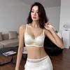 Ladies Summer Thin Sexy Lace Satin Small Bosom Gathering Show No Underwire To Receive Pair of Milk Underwear