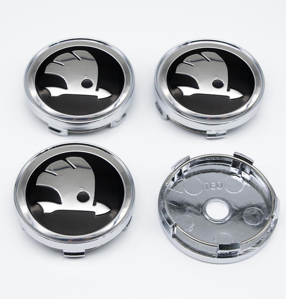 4 Pezzi 3D Per Skoda nero/verde 56mm Adesivo 60mm Emblema Auto Copri Mozzo Ruota Badge adesivi Decalcomanie Accessori Styling usbn43