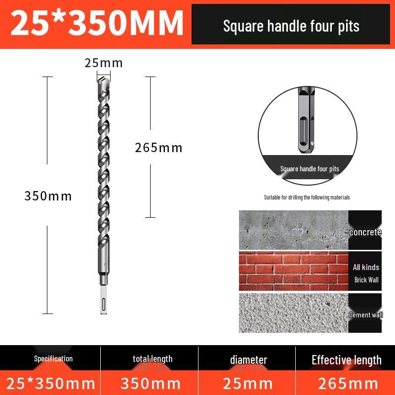 Blue Sheng High-Impact Hammer Drill Bit, Round/Square Shank for Concrete Wall Penetration, Electric Hammer, High Hardness