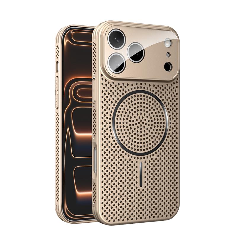 Heat Dissipation Mesh For MagSafe Phone Case For iPhone 17 16 15 14 13 Pro Max Large Window Lens Protector Magnetic Hard Cover