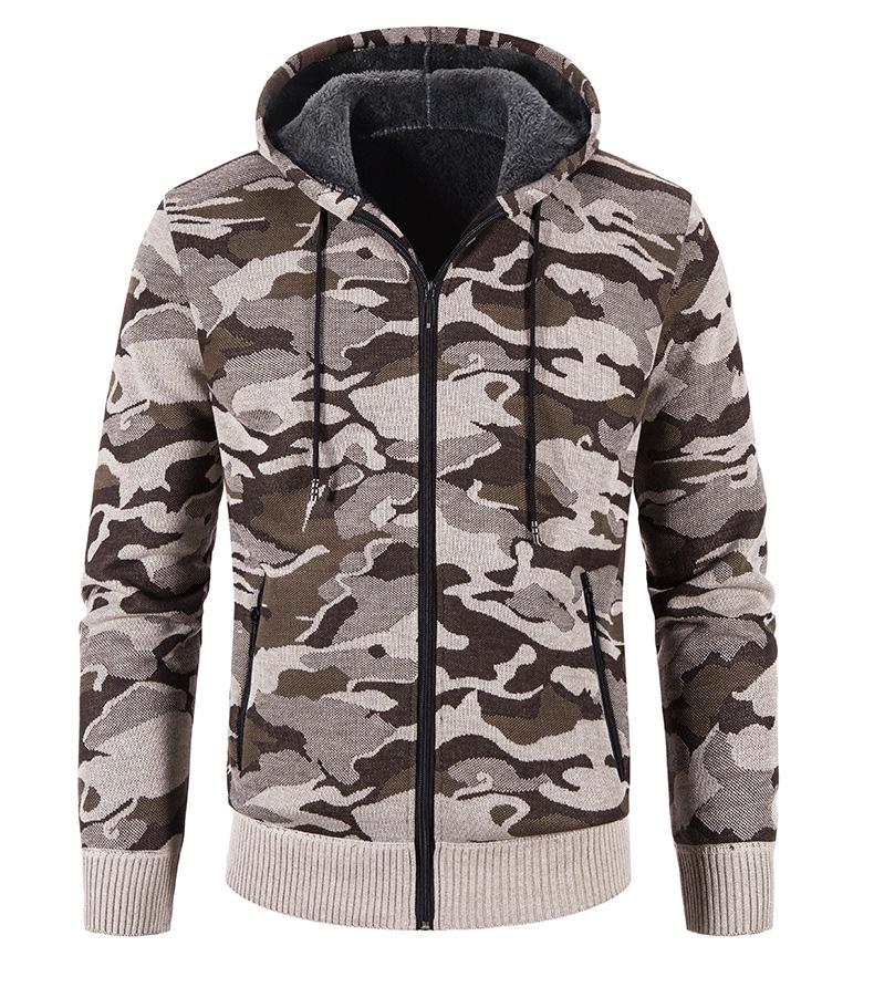 Men's 2021 Camouflage Plus Size Velvet Sweater Cardigan Slim Fit Hooded Jacket
