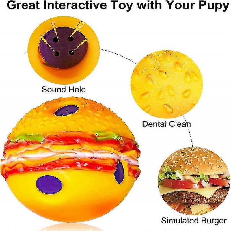Dog Giggle Ball Funny Interactive Pet Toy for Large Medium Small Puppy, Hamburger Tough Wobble Squeaky Ball Chewing Playing Training Teeth Cleaning -