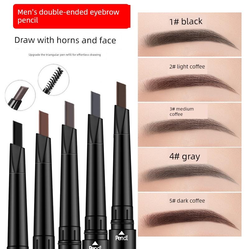 Men's Black Double-Ended Eyebrow Pencil, Long-Lasting, Waterproof, Sweat-Proof, Non-Fading, for Beginners, with Distinct, Natural-Looking Eyebrows