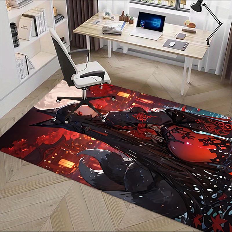 Japanese Fox Girl Chair Mat Office Carpet with Traditional Design for Home Decor and Gift