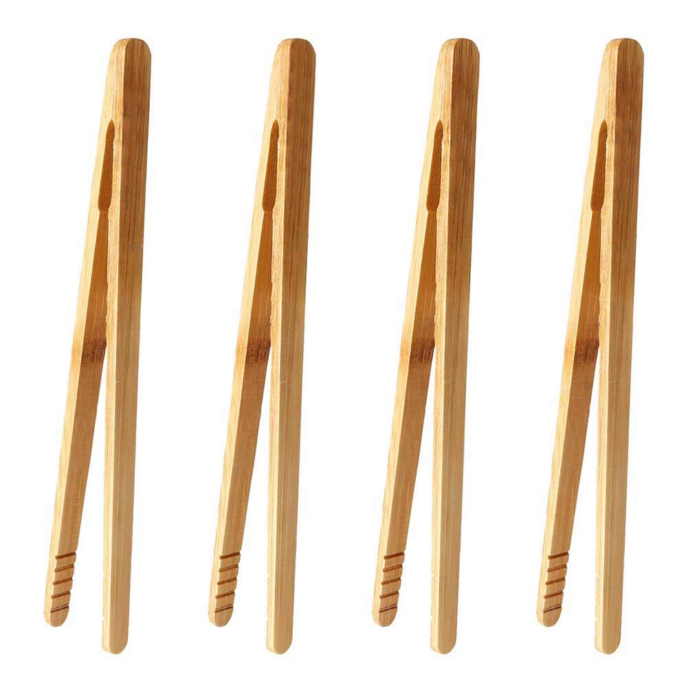Puntos 4Pcs Bamboo Food Clip Toaster Salad Cake Tea Tweezer Clamp Tongs Cooking Tool