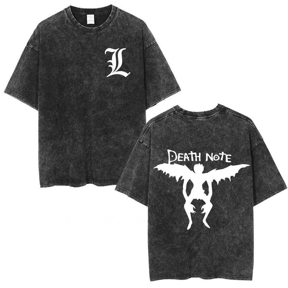 Anime Death Note Shinigami Ryuk Washed T Shirt Manga Light Yagami L T-shirt Men Women Cotton Short Sleeve T-shirts Streetwear S разноцветный