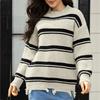 Women's Fashion Loose Winter Contrast Colorblock Striped Tassel Knitted Sweater