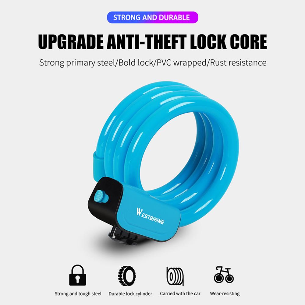1.2M Portable Bicycle Lock PVC Steel Cable Anti-theft Waterproof Cycling Lock Portable Extended Thick Mountain Bike Lock
