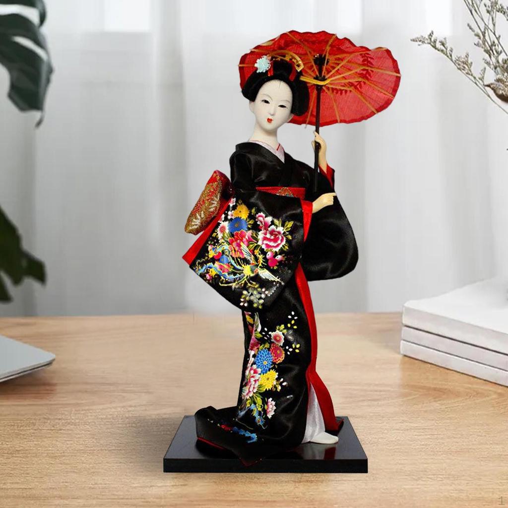12" Japanese Geisha Doll Collectible Figurine Sculpture Asian Resin Girl Statue Handcrafted