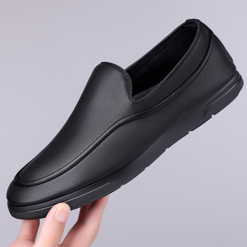 Lightweight men's leather shoes Comfortable minimalist style Leisure Business Office Outdoor adult Black shoes