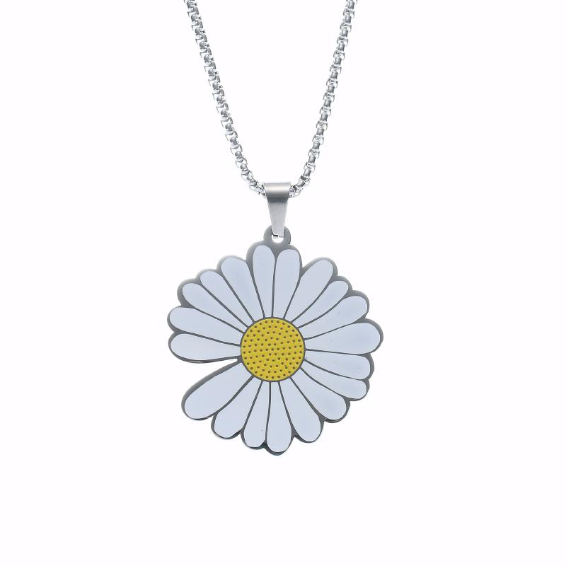 Süßer und cooler Stil Edelstahl Kleine Zhuju Halskette, Hip-Hop Trend Sonnenblumen Anhänger, Romantischer Partner Partnerlook Schmuck