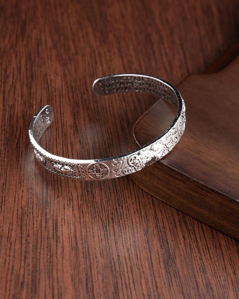 Retro Ancient Silver Open Bracelets for Men and Women - Simple, Auspicious, Lucky Fortune Jewelry